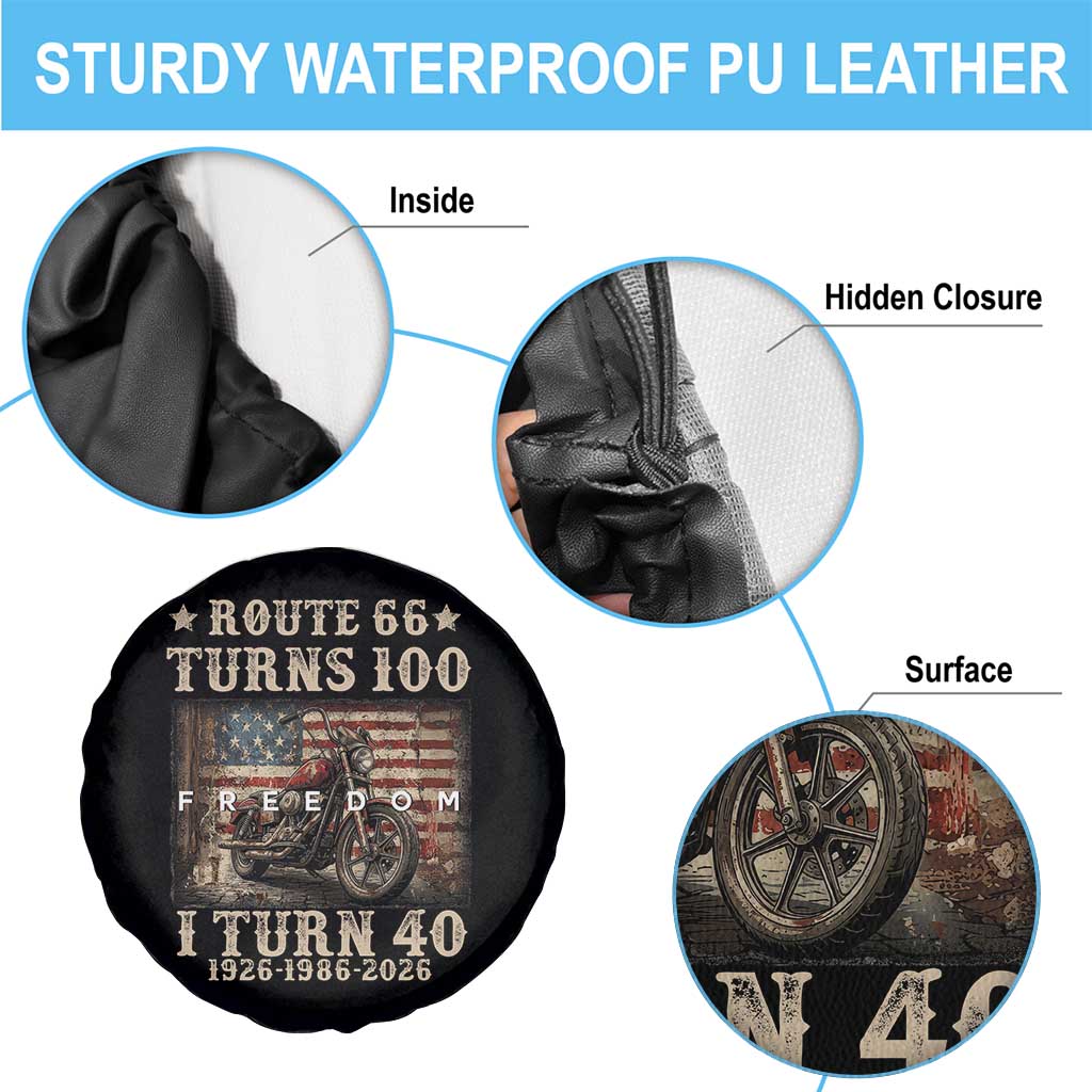 Route Highway 66 Turns 100 I Turn 40 Spare Tire Cover Vintage 1986 American Freedom Motorcycle Lover 40th Birthday Gift