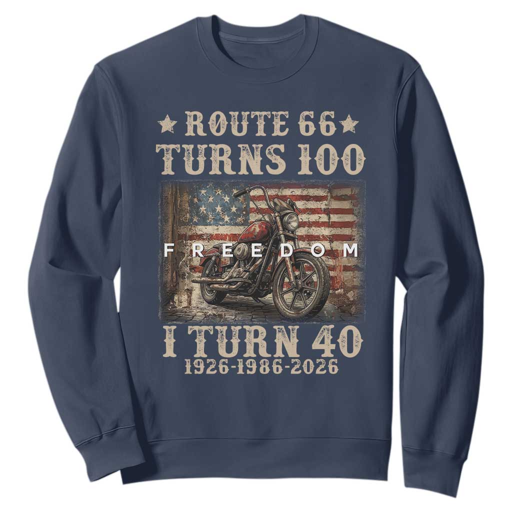 Route Highway 66 Turns 100 I Turn 40 Sweatshirt Vintage 1986 American Freedom Motorcycle Lover 40th Birthday Gift