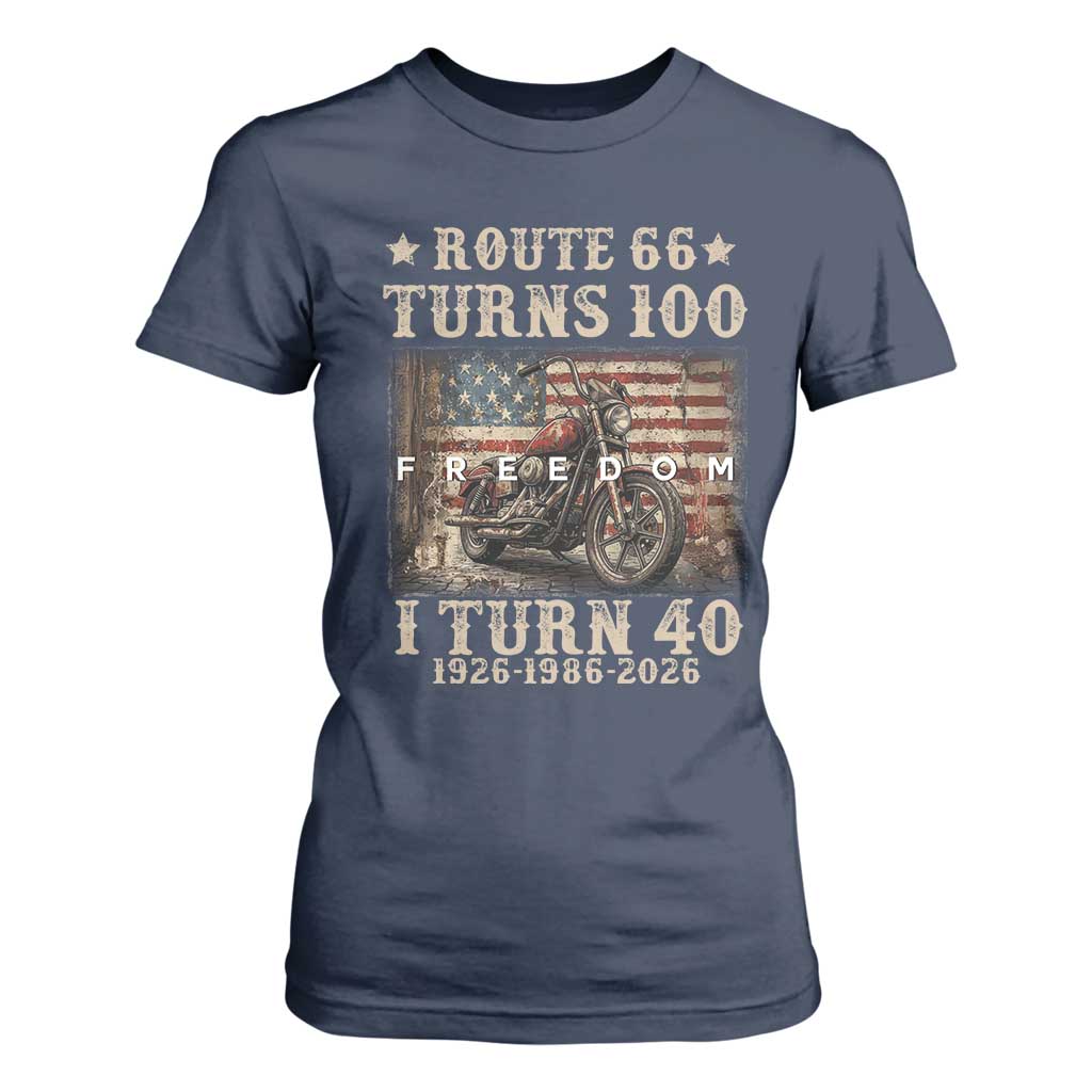 Route Highway 66 Turns 100 I Turn 40 T Shirt For Women Vintage 1986 American Freedom Motorcycle Lover 40th Birthday Gift
