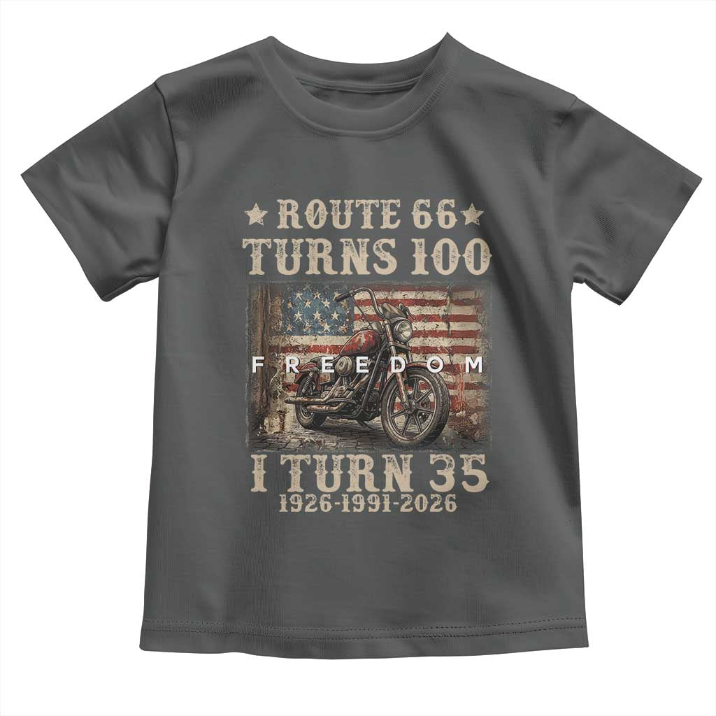 Route Highway 66 Turns 100 I Turn 35 Toddler T Shirt Vintage 1991 American Freedom Motorcycle Lover 35th Birthday Gift