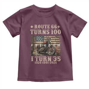 Route Highway 66 Turns 100 I Turn 35 Toddler T Shirt Vintage 1991 American Freedom Motorcycle Lover 35th Birthday Gift