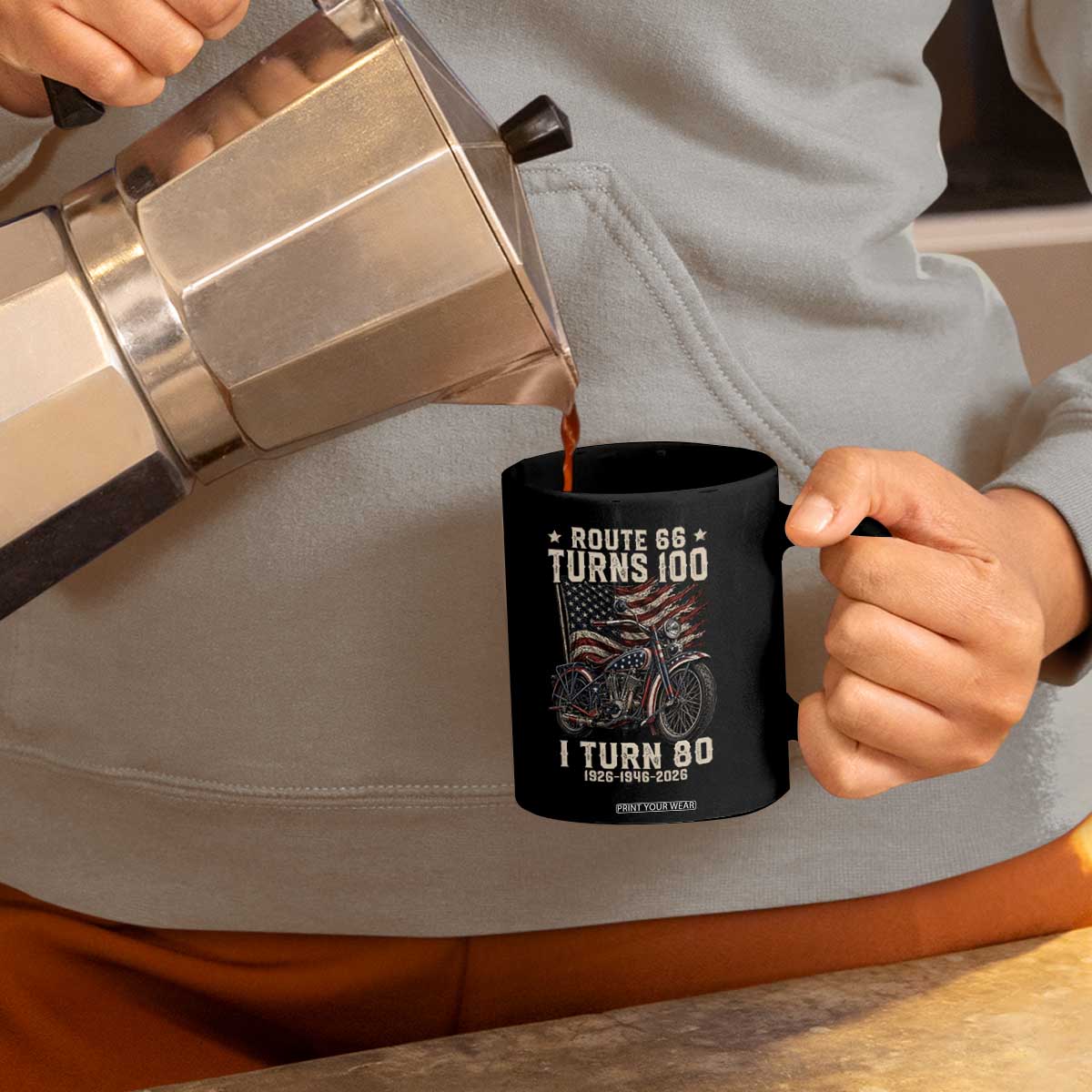 Route Highway 66 Turns 100 I Turn 80 Coffee Mug Vintage 1946 American Classic V-Twin Motorcycle Lover 80th Birthday Gift