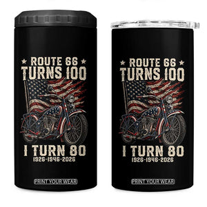 Route Highway 66 Turns 100 I Turn 80 4 in 1 Can Cooler Tumbler Vintage 1946 American Classic V-Twin Motorcycle Lover 80th Birthday Gift