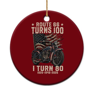 Route Highway 66 Turns 100 I Turn 80 Ceramic Ornament Vintage 1946 American Classic V-Twin Motorcycle Lover 80th Birthday Gift