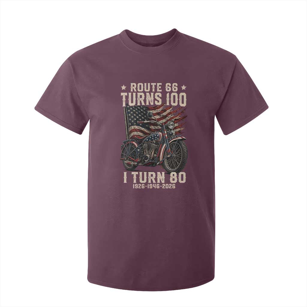 Route Highway 66 Turns 100 I Turn 80 T Shirt For Kid Vintage 1946 American Classic V-Twin Motorcycle Lover 80th Birthday Gift