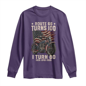 Route Highway 66 Turns 100 I Turn 80 Long Sleeve Shirt Vintage 1946 American Classic V-Twin Motorcycle Lover 80th Birthday Gift
