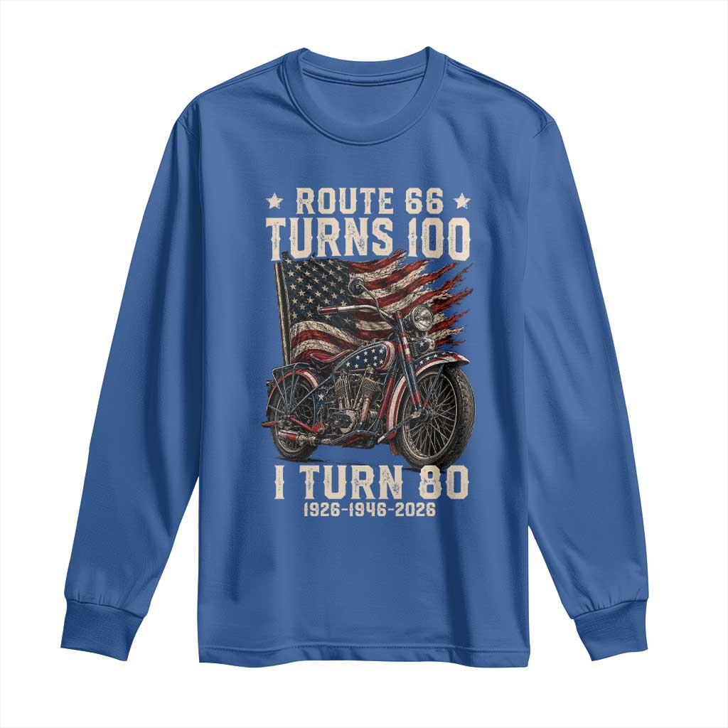 Route Highway 66 Turns 100 I Turn 80 Long Sleeve Shirt Vintage 1946 American Classic V-Twin Motorcycle Lover 80th Birthday Gift