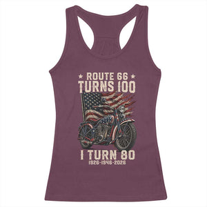 Route Highway 66 Turns 100 I Turn 80 Racerback Tank Top Vintage 1946 American Classic V-Twin Motorcycle Lover 80th Birthday Gift
