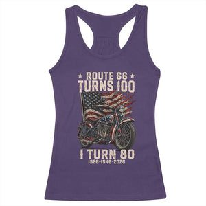 Route Highway 66 Turns 100 I Turn 80 Racerback Tank Top Vintage 1946 American Classic V-Twin Motorcycle Lover 80th Birthday Gift
