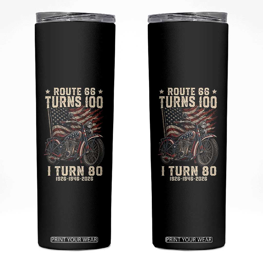Route Highway 66 Turns 100 I Turn 80 Skinny Tumbler Vintage 1946 American Classic V-Twin Motorcycle Lover 80th Birthday Gift