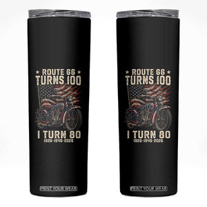 Route Highway 66 Turns 100 I Turn 80 Skinny Tumbler Vintage 1946 American Classic V-Twin Motorcycle Lover 80th Birthday Gift