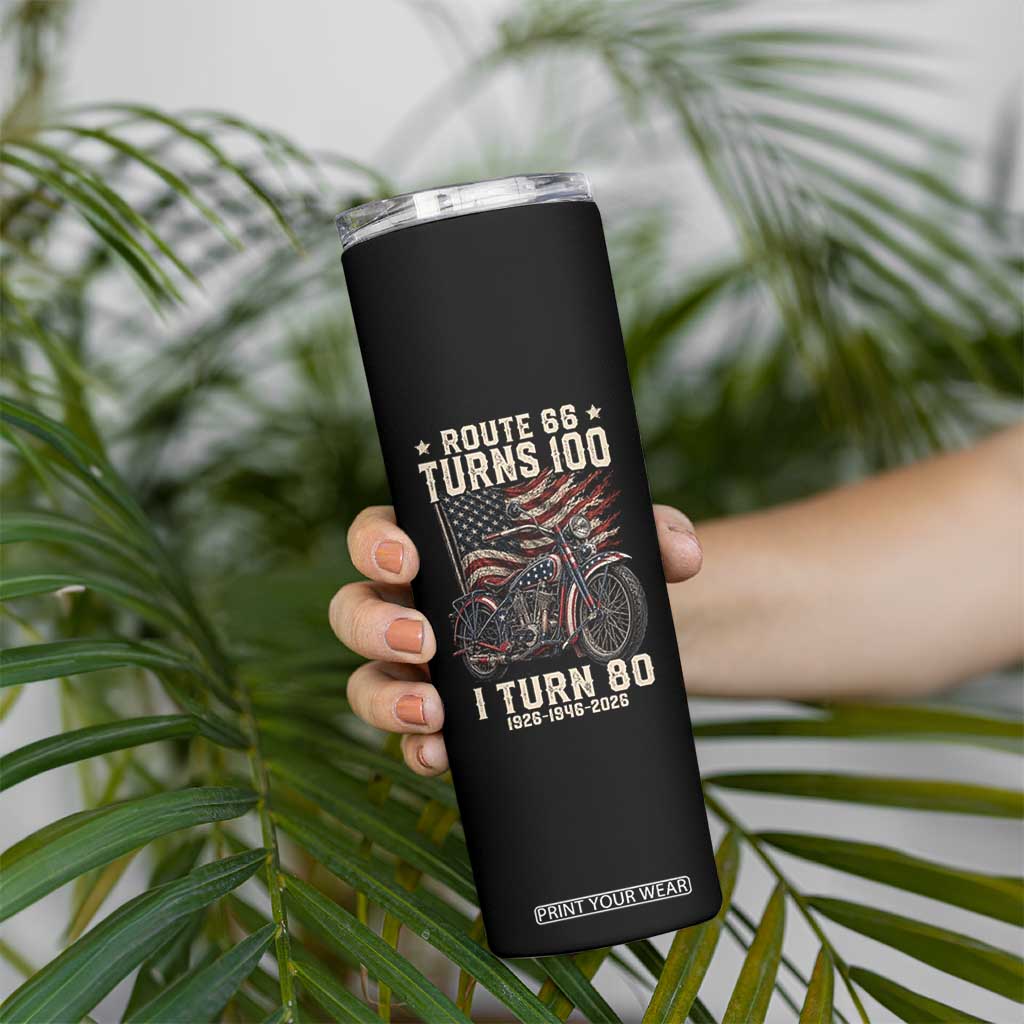 Route Highway 66 Turns 100 I Turn 80 Skinny Tumbler Vintage 1946 American Classic V-Twin Motorcycle Lover 80th Birthday Gift
