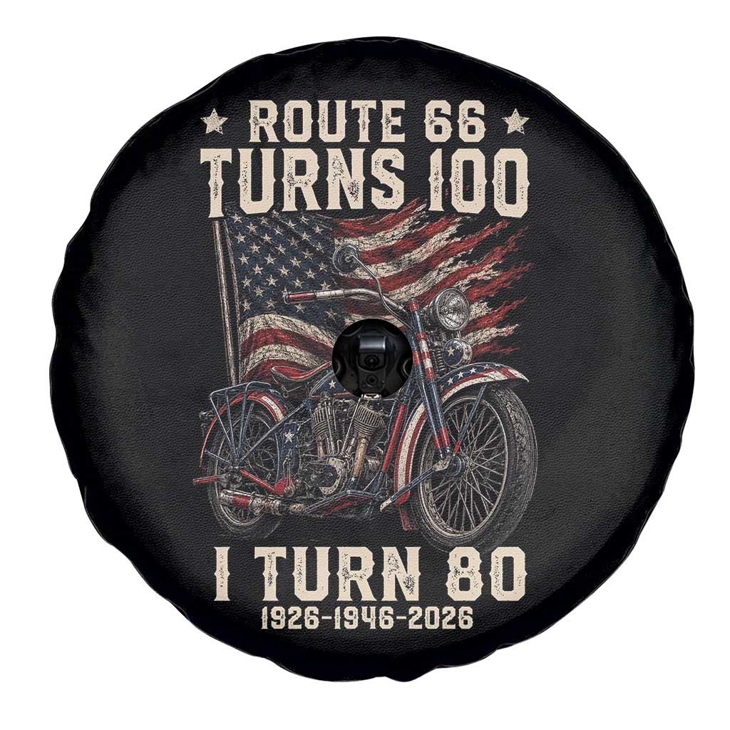 Route Highway 66 Turns 100 I Turn 80 Spare Tire Cover Vintage 1946 American Classic V-Twin Motorcycle Lover 80th Birthday Gift