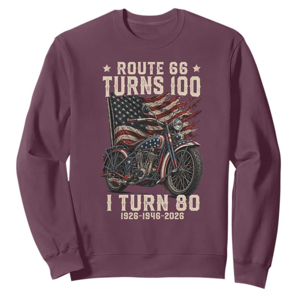 Route Highway 66 Turns 100 I Turn 80 Sweatshirt Vintage 1946 American Classic V-Twin Motorcycle Lover 80th Birthday Gift