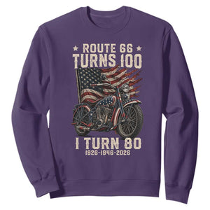 Route Highway 66 Turns 100 I Turn 80 Sweatshirt Vintage 1946 American Classic V-Twin Motorcycle Lover 80th Birthday Gift