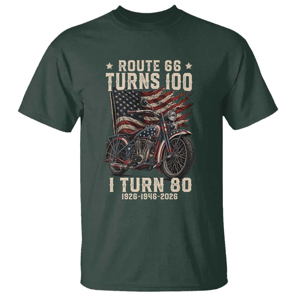 Route Highway 66 Turns 100 I Turn 80 T Shirt Vintage 1946 American Classic V-Twin Motorcycle Lover 80th Birthday Gift