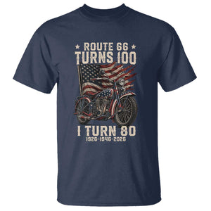 Route Highway 66 Turns 100 I Turn 80 T Shirt Vintage 1946 American Classic V-Twin Motorcycle Lover 80th Birthday Gift