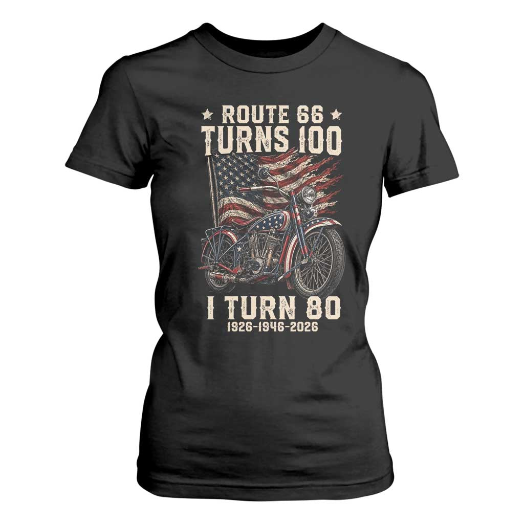 Route Highway 66 Turns 100 I Turn 80 T Shirt For Women Vintage 1946 American Classic V-Twin Motorcycle Lover 80th Birthday Gift TS14 Black Print Your Wear