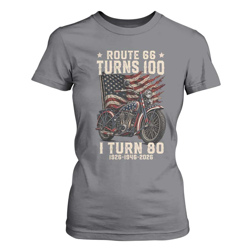 Route Highway 66 Turns 100 I Turn 80 T Shirt For Women Vintage 1946 American Classic V-Twin Motorcycle Lover 80th Birthday Gift