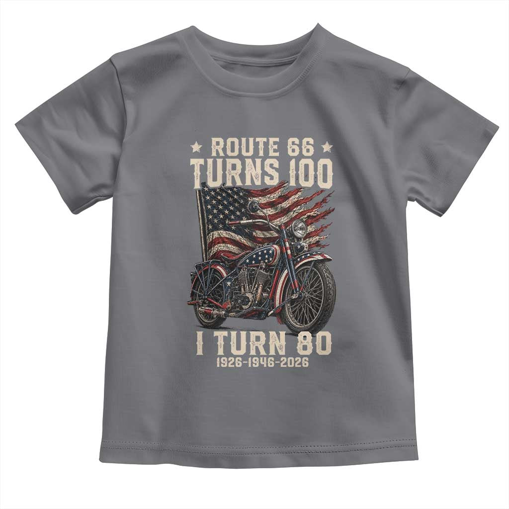 Route Highway 66 Turns 100 I Turn 80 Toddler T Shirt Vintage 1946 American Classic V-Twin Motorcycle Lover 80th Birthday Gift