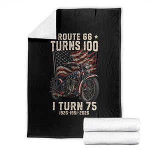 Route Highway 66 Turns 100 I Turn 75 Throw Blanket Vintage 1951 American Classic V-Twin Motorcycle Lover 75th Birthday Gift