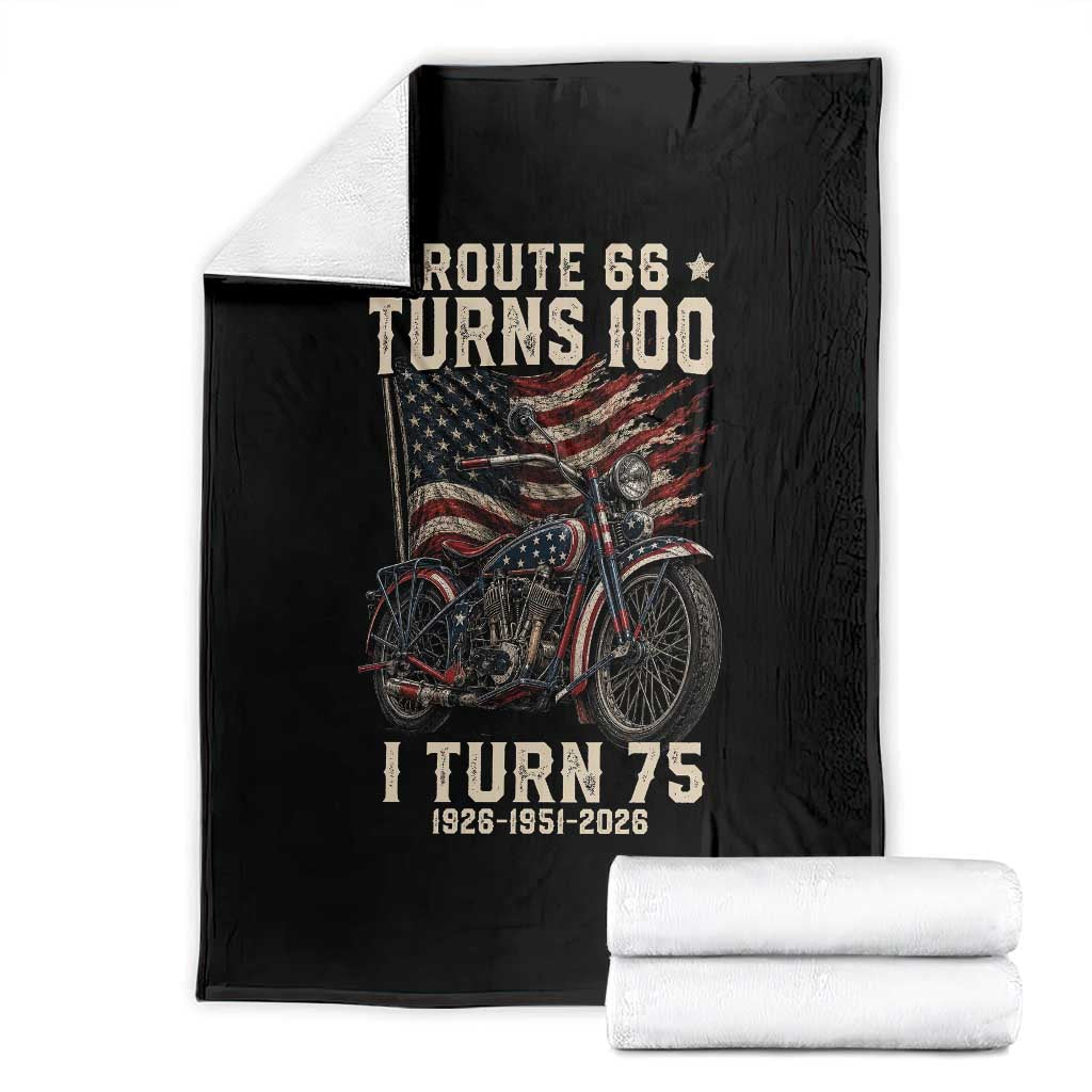 Route Highway 66 Turns 100 I Turn 75 Throw Blanket Vintage 1951 American Classic V-Twin Motorcycle Lover 75th Birthday Gift TS14 Black Print Your Wear