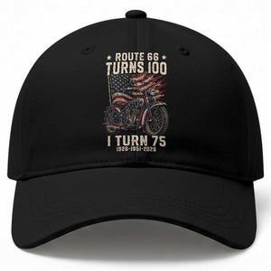 Route Highway 66 Turns 100 I Turn 75 Baseball Cap Vintage 1951 American Classic V-Twin Motorcycle Lover 75th Birthday Gift