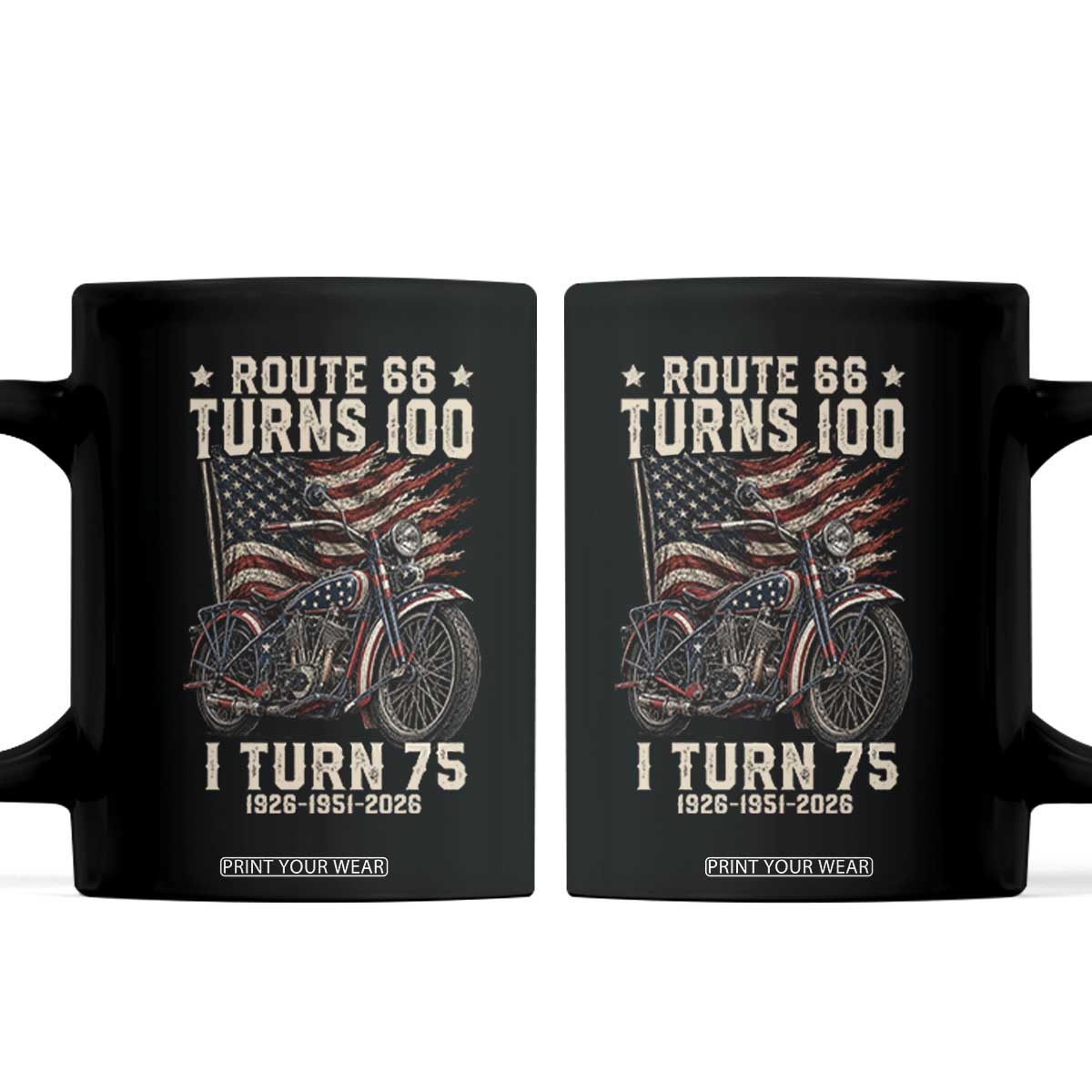 Route Highway 66 Turns 100 I Turn 75 Coffee Mug Vintage 1951 American Classic V-Twin Motorcycle Lover 75th Birthday Gift