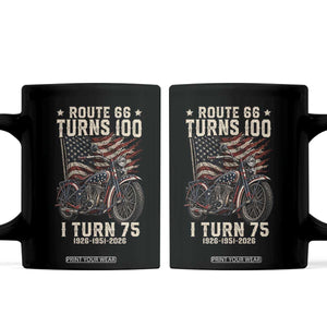 Route Highway 66 Turns 100 I Turn 75 Coffee Mug Vintage 1951 American Classic V-Twin Motorcycle Lover 75th Birthday Gift