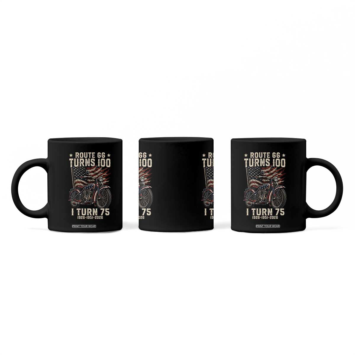Route Highway 66 Turns 100 I Turn 75 Coffee Mug Vintage 1951 American Classic V-Twin Motorcycle Lover 75th Birthday Gift