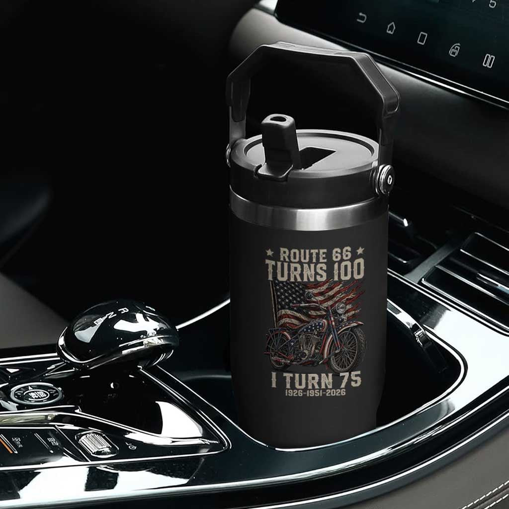 Route Highway 66 Turns 100 I Turn 75 Flip Straw Tumbler Vintage 1951 American Classic V-Twin Motorcycle Lover 75th Birthday Gift