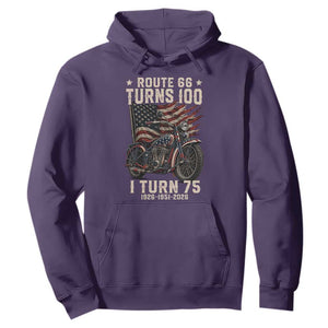 Route Highway 66 Turns 100 I Turn 75 Hoodie Vintage 1951 American Classic V-Twin Motorcycle Lover 75th Birthday Gift