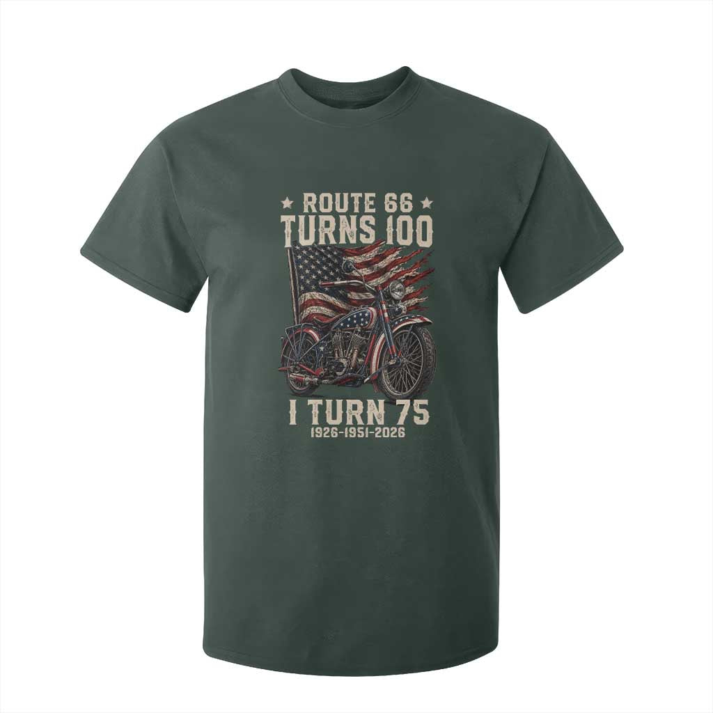 Route Highway 66 Turns 100 I Turn 75 T Shirt For Kid Vintage 1951 American Classic V-Twin Motorcycle Lover 75th Birthday Gift