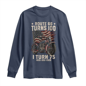 Route Highway 66 Turns 100 I Turn 75 Long Sleeve Shirt Vintage 1951 American Classic V-Twin Motorcycle Lover 75th Birthday Gift