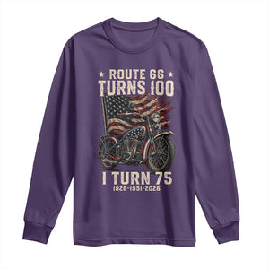 Route Highway 66 Turns 100 I Turn 75 Long Sleeve Shirt Vintage 1951 American Classic V-Twin Motorcycle Lover 75th Birthday Gift