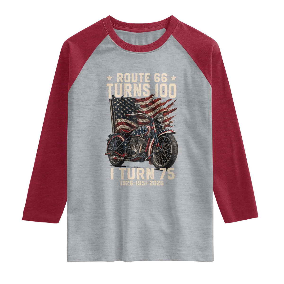Route Highway 66 Turns 100 I Turn 75 Raglan Shirt Vintage 1951 American Classic V-Twin Motorcycle Lover 75th Birthday Gift