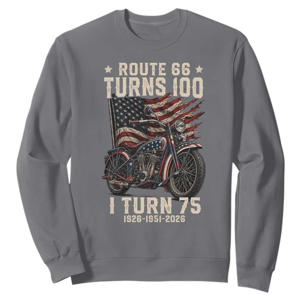 Route Highway 66 Turns 100 I Turn 75 Sweatshirt Vintage 1951 American Classic V-Twin Motorcycle Lover 75th Birthday Gift