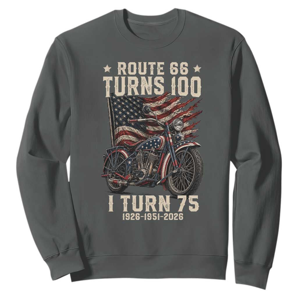 Route Highway 66 Turns 100 I Turn 75 Sweatshirt Vintage 1951 American Classic V-Twin Motorcycle Lover 75th Birthday Gift