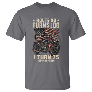 Route Highway 66 Turns 100 I Turn 75 T Shirt Vintage 1951 American Classic V-Twin Motorcycle Lover 75th Birthday Gift