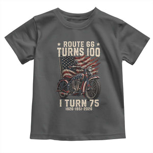Route Highway 66 Turns 100 I Turn 75 Toddler T Shirt Vintage 1951 American Classic V-Twin Motorcycle Lover 75th Birthday Gift