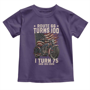 Route Highway 66 Turns 100 I Turn 75 Toddler T Shirt Vintage 1951 American Classic V-Twin Motorcycle Lover 75th Birthday Gift