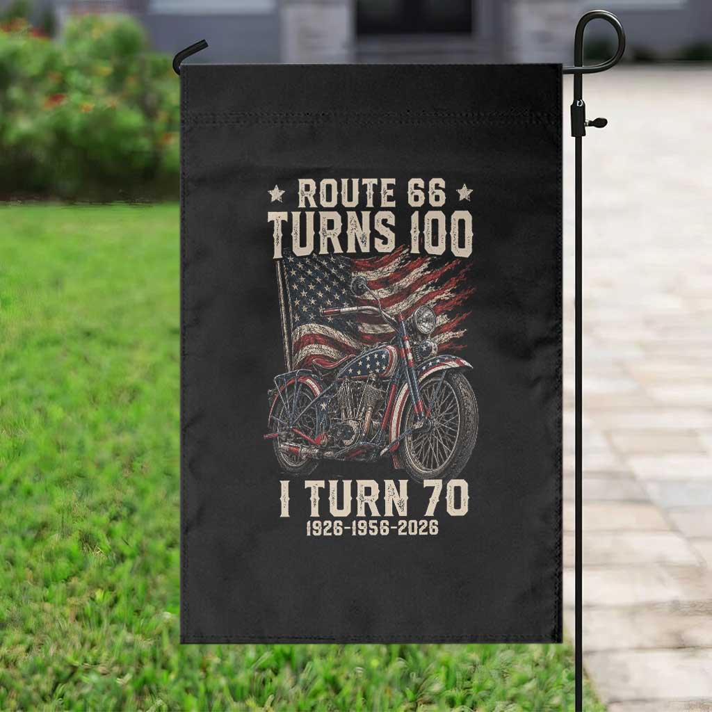 Route Highway 66 Turns 100 I Turn 70 Garden Flag Vintage 1956 American Classic V-Twin Motorcycle Lover 70th Birthday Gift