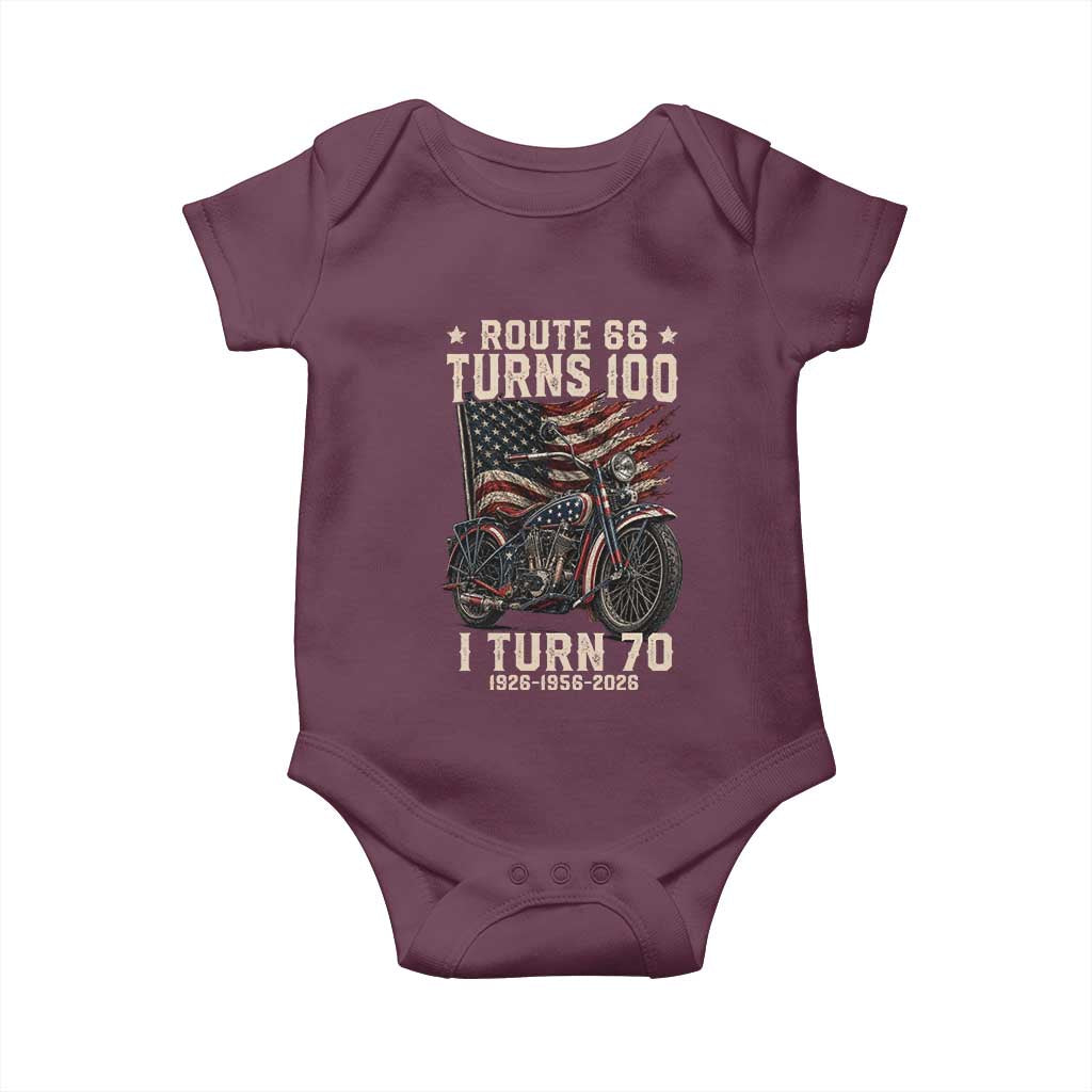 Route Highway 66 Turns 100 I Turn 70 Baby Onesie Vintage 1956 American Classic V-Twin Motorcycle Lover 70th Birthday Gift