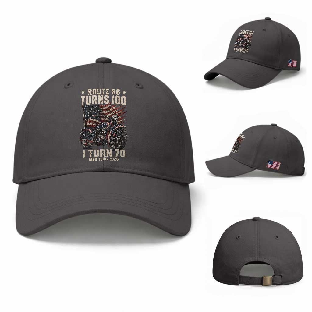 Route Highway 66 Turns 100 I Turn 70 Baseball Cap Vintage 1956 American Classic V-Twin Motorcycle Lover 70th Birthday Gift