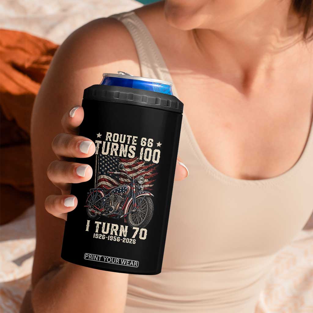 Route Highway 66 Turns 100 I Turn 70 4 in 1 Can Cooler Tumbler Vintage 1956 American Classic V-Twin Motorcycle Lover 70th Birthday Gift