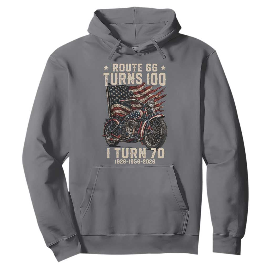 Route Highway 66 Turns 100 I Turn 70 Hoodie Vintage 1956 American Classic V-Twin Motorcycle Lover 70th Birthday Gift