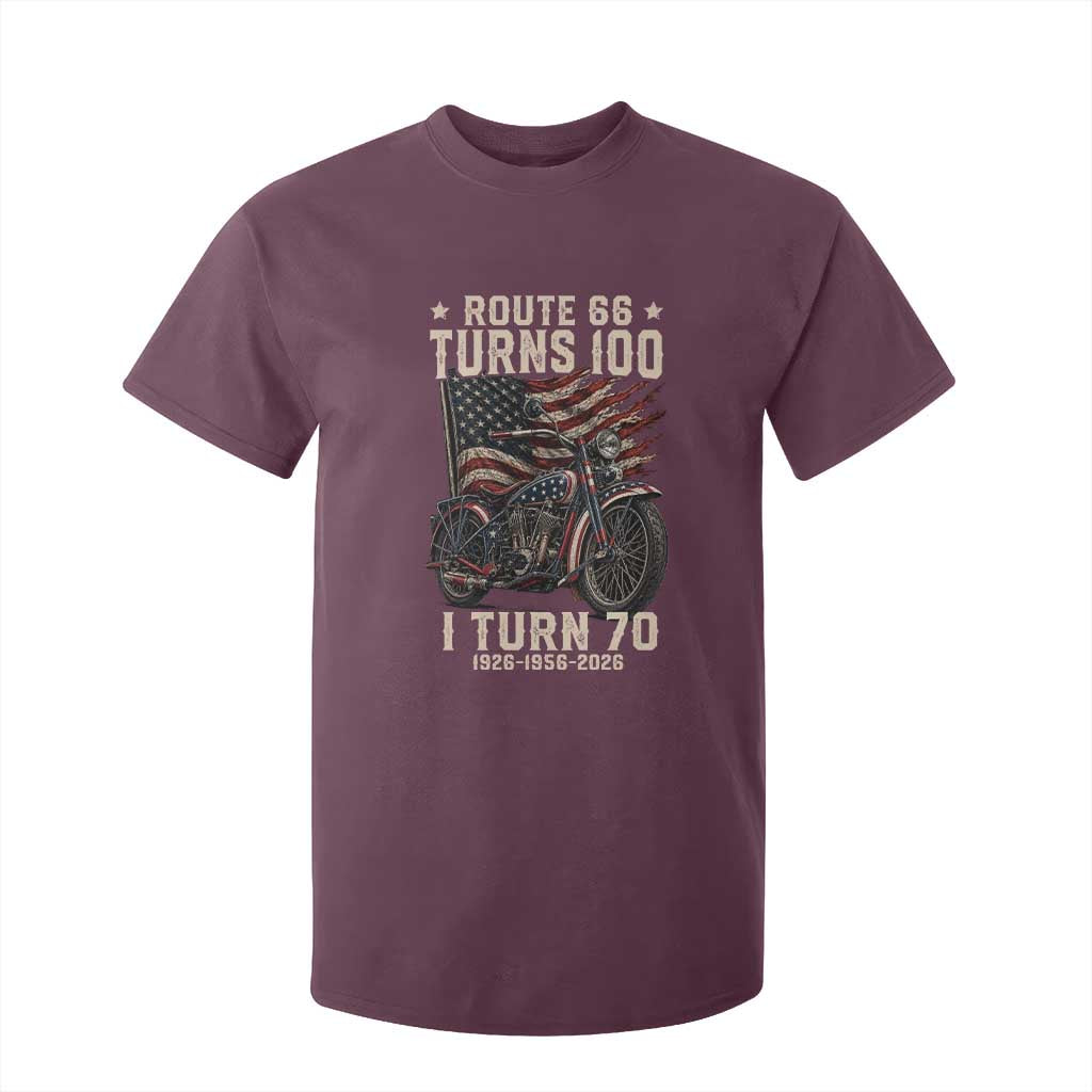 Route Highway 66 Turns 100 I Turn 70 T Shirt For Kid Vintage 1956 American Classic V-Twin Motorcycle Lover 70th Birthday Gift