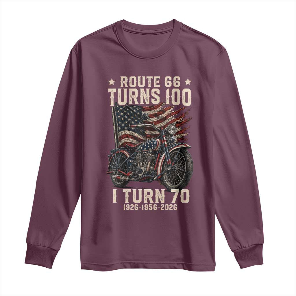 Route Highway 66 Turns 100 I Turn 70 Long Sleeve Shirt Vintage 1956 American Classic V-Twin Motorcycle Lover 70th Birthday Gift