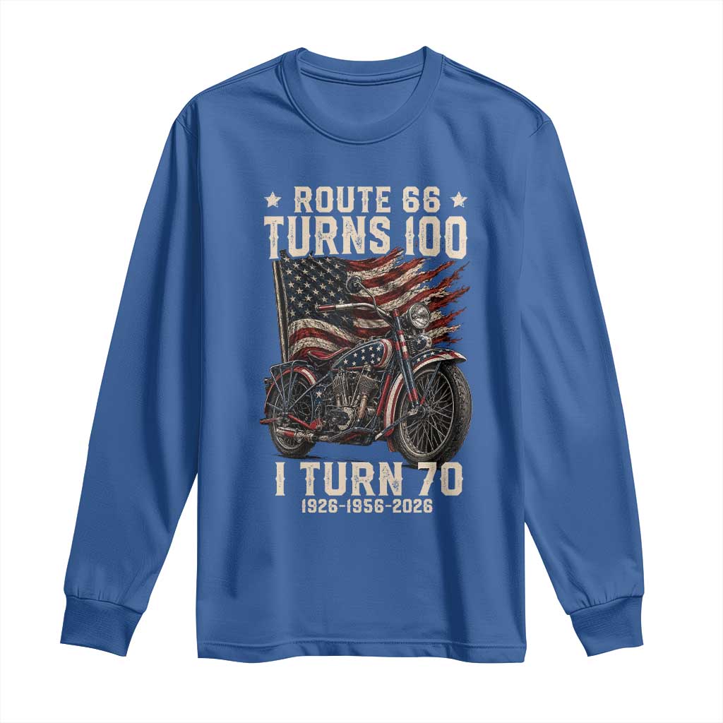 Route Highway 66 Turns 100 I Turn 70 Long Sleeve Shirt Vintage 1956 American Classic V-Twin Motorcycle Lover 70th Birthday Gift