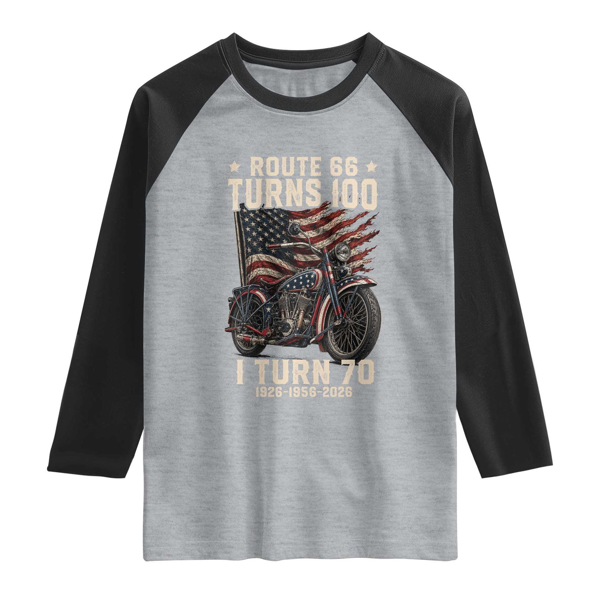Route Highway 66 Turns 100 I Turn 70 Raglan Shirt Vintage 1956 American Classic V-Twin Motorcycle Lover 70th Birthday Gift
